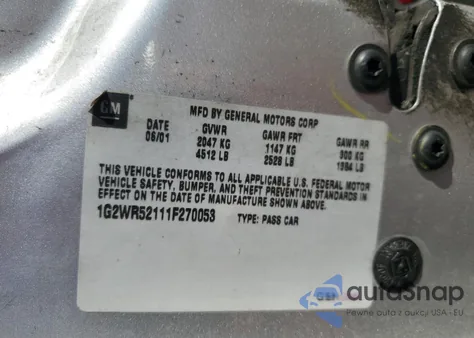 2001 Pontiac Grand Prix Gtp z USA, uszkodzony, nr VIN 1G2WR52111F270053